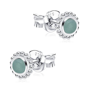 Green Quartz Stone Silver Ear Stud STS-5337